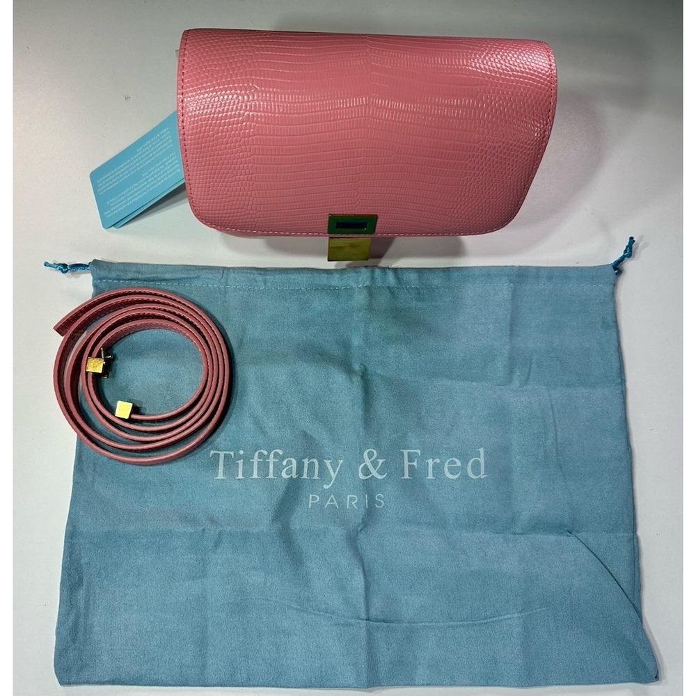 Tiffany & Fred Lizard Embossed Leather Crossbody/Shoulder Bag‎ Pink